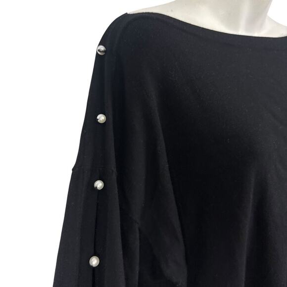 Talbots Woman Petite Pearl Beaded Pullover Open Sleeve Sweater Stretch Black 2XP - Picture 2 of 15